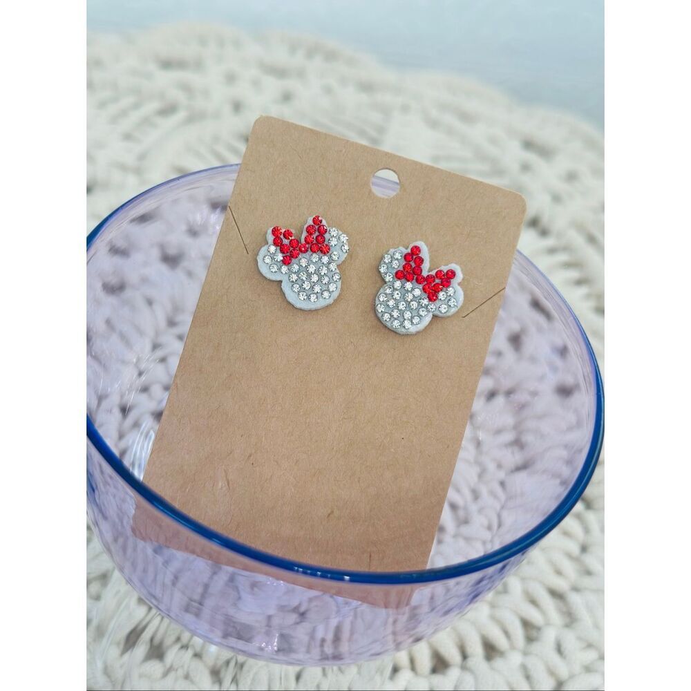 Minnie Mouse Silver & Red Rhinestone Disneyland Classic Dangle Earrings